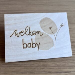 Houten wenskaart - Welkom baby