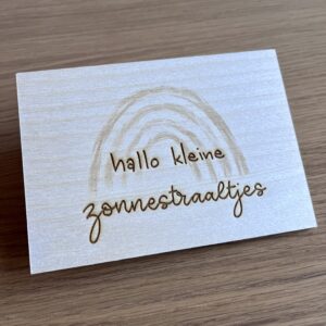 Houten wenskaart - TWEELING Hallo zonnestraaltjes