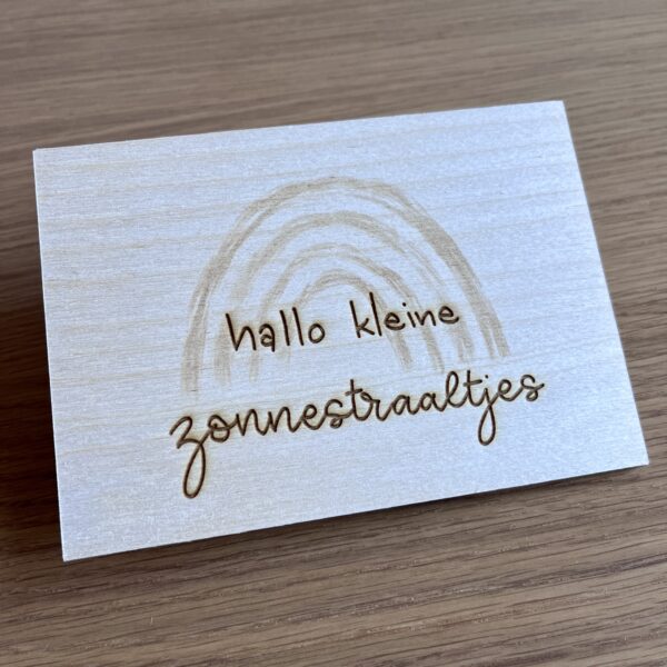 Houten wenskaart - TWEELING Hallo zonnestraaltjes