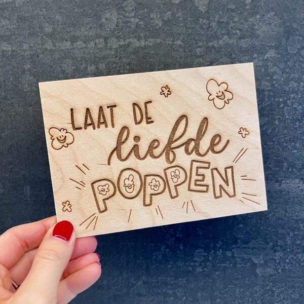 Houten wenskaart met eigen ontwerp