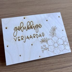 Houten wenskaart - Gelukkige verjaardag