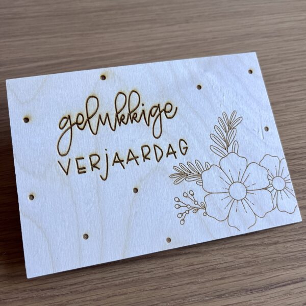 Houten wenskaart - Gelukkige verjaardag