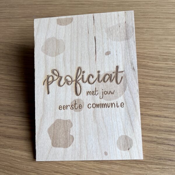 Houten wenskaart - Proficiat met je eerste communie