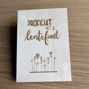 Houten wenskaart - Proficiat met je lentefeest