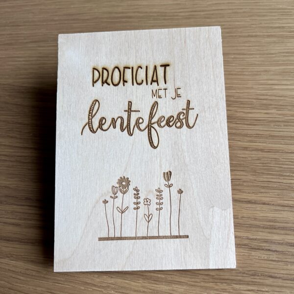 Houten wenskaart - Proficiat met je lentefeest
