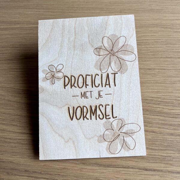 Houten wenskaart - Proficiat met je vormsel